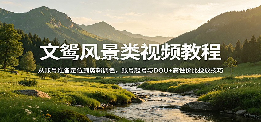 文鸳风景类视频教程：从账号准备定位到剪辑调色，账号起号与DOU+高性价比投放技巧|网坠金库