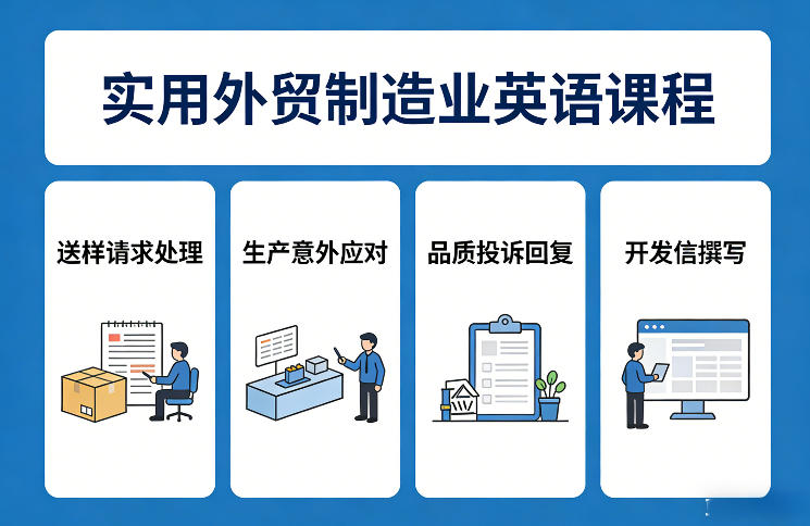 实用外贸制造业英语课程，教你专业处理送样请求、应对生产意外、回复品质投诉、撰写开发信等|网坠金库