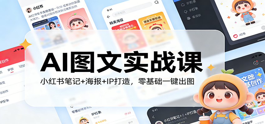 AI图文实战课：小红书笔记+海报+IP打造，零基础一键出图|网坠金库