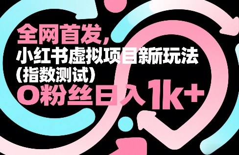 全网首发，小红书虚拟项目新玩法（指数测试），0粉丝日入1k+，整个玩法完整拆解！|网坠金库