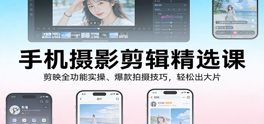 手机摄影剪辑精选课：剪映全功能实操、爆款拍摄技巧，轻松出大片|网坠金库