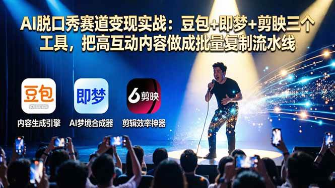 （17990期）AI脱口秀赛道变现实战：豆包+即梦+剪映三个工具，把高互动内容做成批量复制流水线|网坠金库