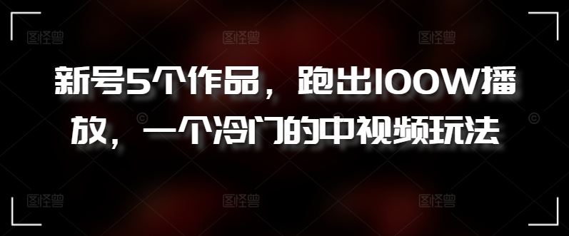 新号5个作品，跑出100W播放，一个冷门的中视频玩法【揭秘】 - 网赚金库|网赚金库