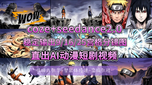 [COZE搭建教学]COZE+即梦Seedance 2.0稳定输出9-16-25宫格分镜图直出AI漫剧视频|网坠金库