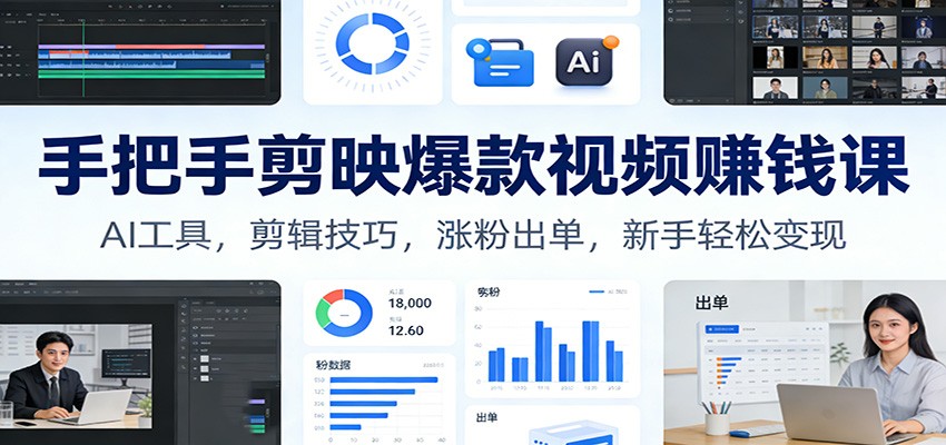 手把手剪映爆款视频赚钱课：AI工具，剪辑技巧，涨粉出单，新手轻松变现|网坠金库