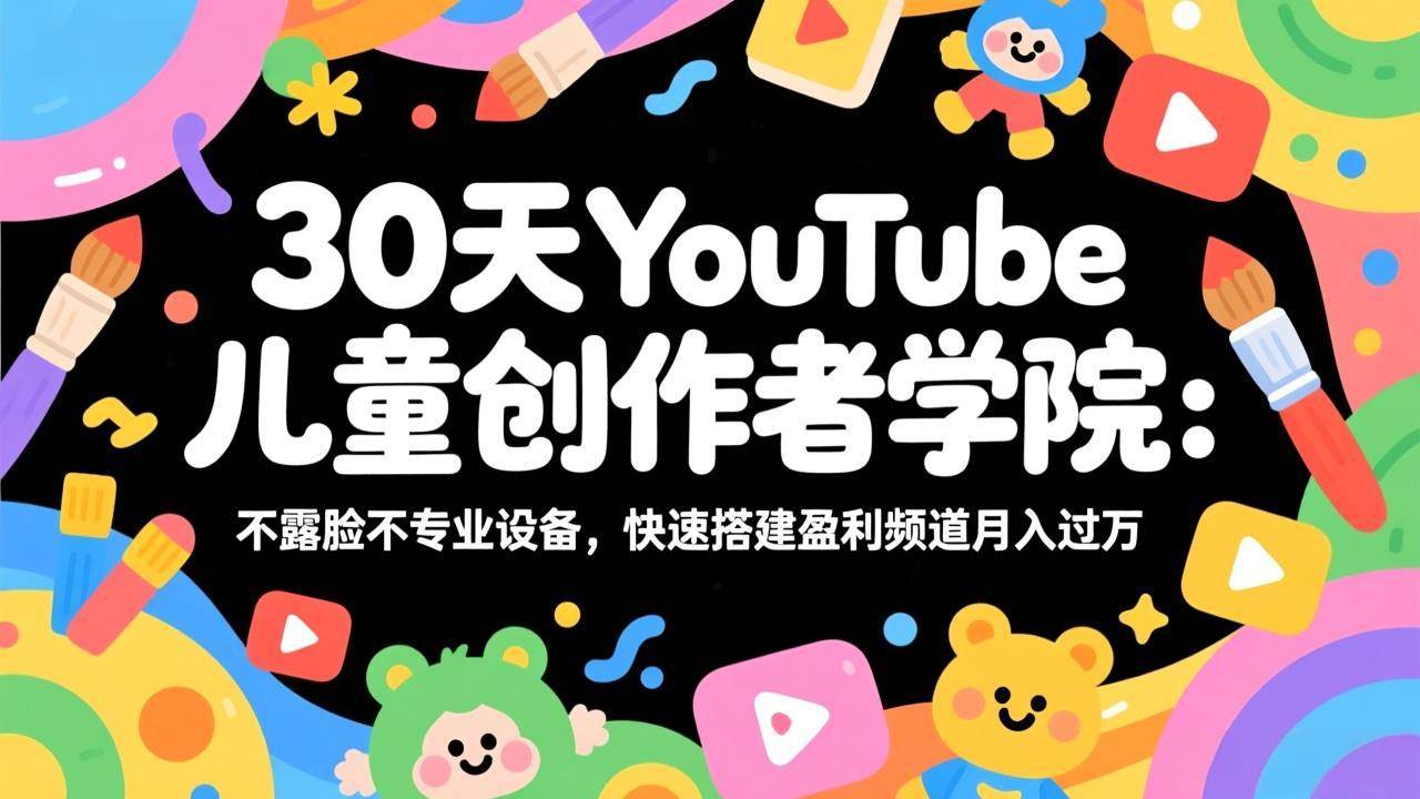 （17554期）30天YouTube儿童创作者学院：不露脸不专业设备，快速搭建盈利频道月入过万|网坠金库