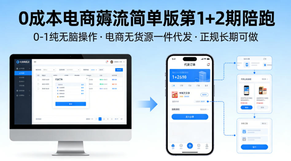 0成本电商薅流简单版第1+2期陪跑，0-1纯无脑操作，电商无货源一件代发，正规长期可做|网坠金库