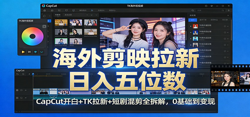 海外剪映拉新日入五位数：CapCut开白+TK拉新+短剧混剪全拆解，0基础到变现|网坠金库