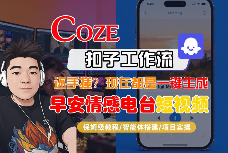 【Coze工作流搭建实操教程】【coze】早安情感电台日签视频还在手动做？用扣子工作流自动生成，省时90%|网坠金库