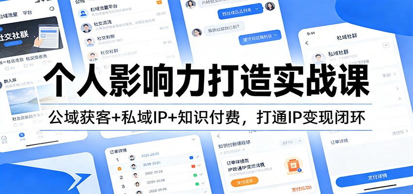 个人影响力打造实战课：公域获客+私域IP+知识付费，打通IP变现闭环|网坠金库