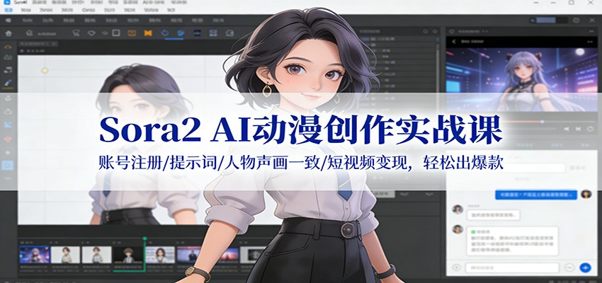 Sora2 AI动漫创作实战课：账号注册/提示词/人物声画一致/短视频变现，轻松出爆款|网坠金库