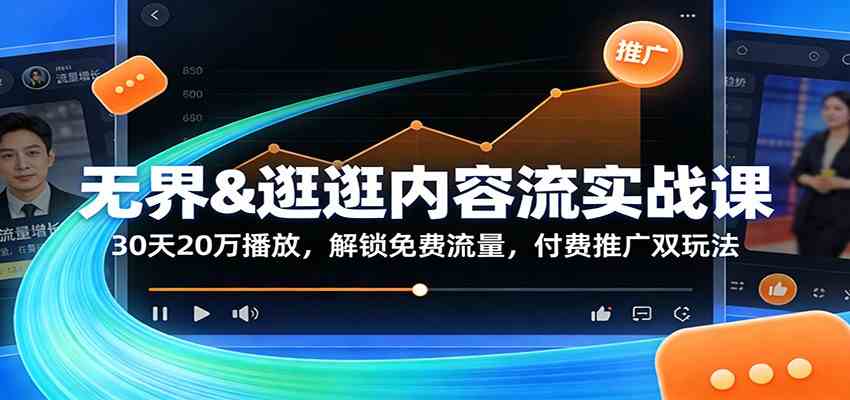 无界&逛逛内容流实战课：30天20万播放，解锁免费流量，付费推广双玩法|网坠金库