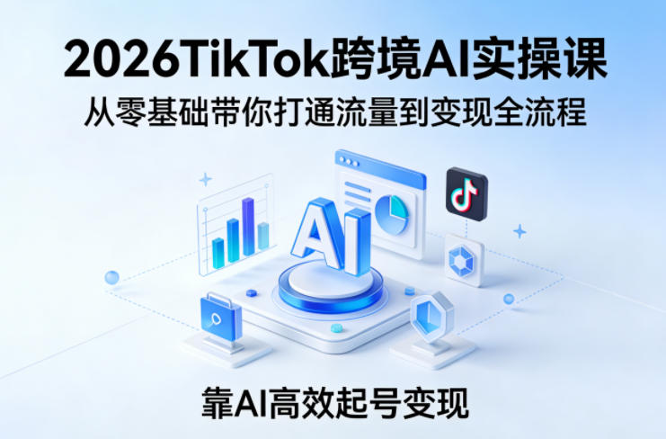 2026TikTok跨境AI实操课，从零基础带你打通流量到变现全流程，靠AI高效起号变现|网坠金库