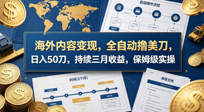 海外内容变现，全自动撸美刀，日入50刀，持续三月收益，保姆级实操【揭秘】|网坠金库