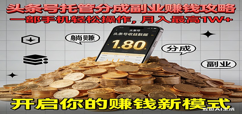 全程托管今日头条，一部手机就可以开干，最高躺赚1W+|网坠金库