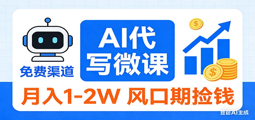 2026告别打工！AI 代写微课，提供免费渠道，月入 1-2W 风口期捡钱|网坠金库