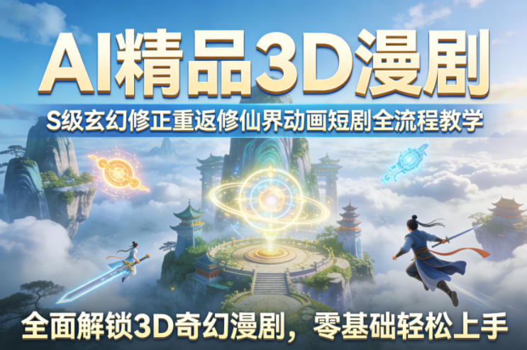 AI精品3D漫剧S级玄幻修正重返修仙界动画短剧全流程教学，全面解锁3D奇幻漫剧，零基础轻松上手|网坠金库