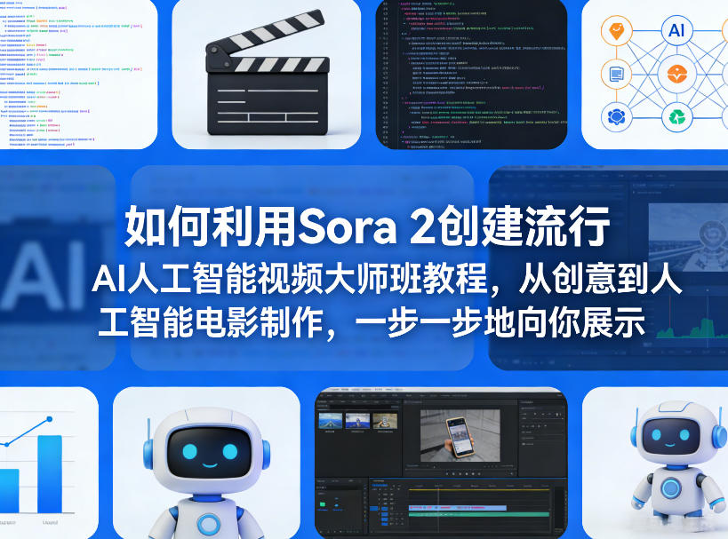 如何利用Sora 2创建流行AI人工智能视频大师班教程，从创意到人工智能电影制作，一步一步地向你展示|网坠金库