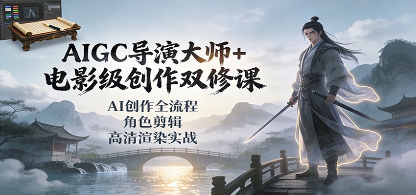 AIGC导演大师+电影级创作双修课：AI创作全流程、角色剪辑、高清渲染实战|网坠金库