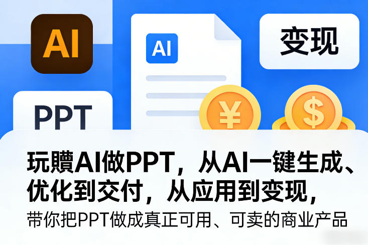 玩賺AI做PPT，从AI一键生成、优化到交付，从应用到变现，带你把PPT做成真正可用、可卖的商业产品（更新0401）|网坠金库