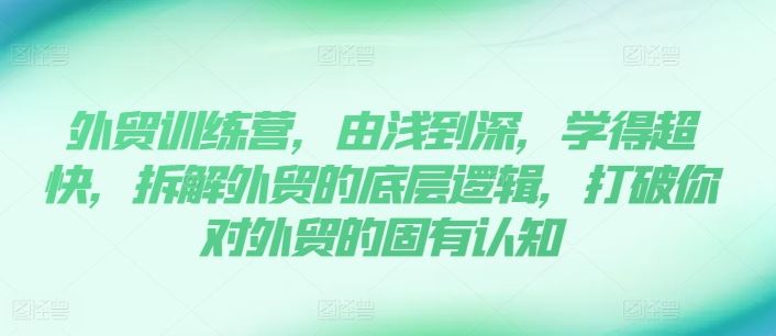 外贸训练营，由浅到深，学得超快，拆解外贸的底层逻辑，打破你对外贸的固有认知 - 网赚金库|网赚金库