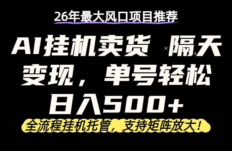 （17933期）26年最新AI挂机卖货，隔天出收益，单账号轻松日入500+|网坠金库