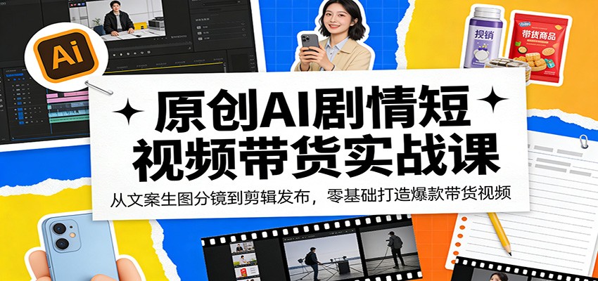 原创AI剧情短视频带货实战课：从文案生图分镜到剪辑发布，零基础打造爆款带货视频|网坠金库